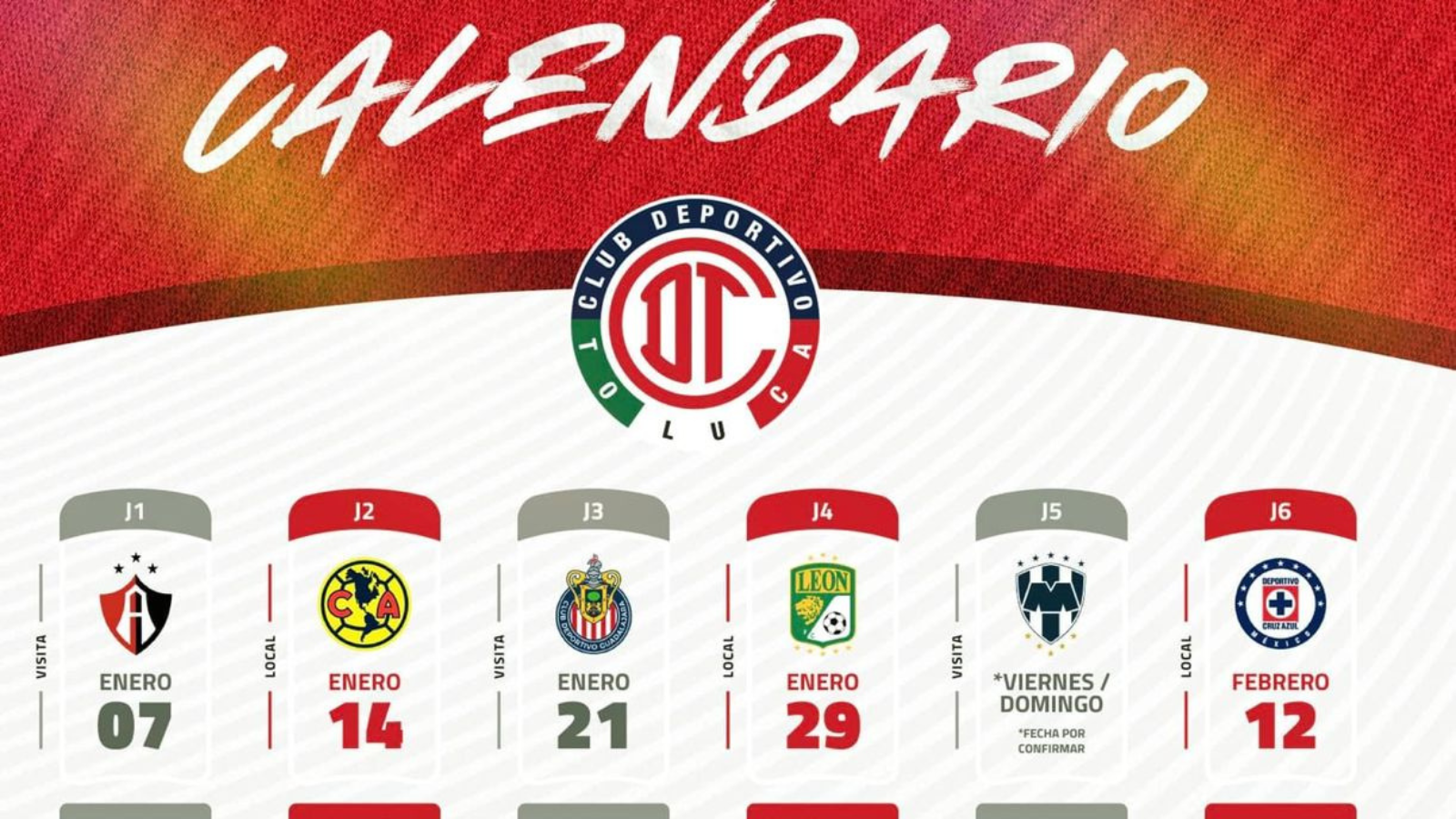 Toluca iniciará partidos en casa recibiendo al América el 14 de enero